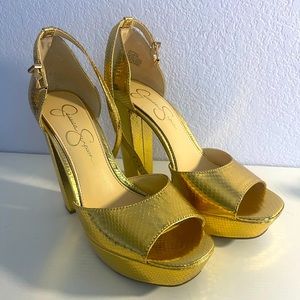 Jessica Simpson Gold Platform Sandal Heels Size 8.5 Women's
